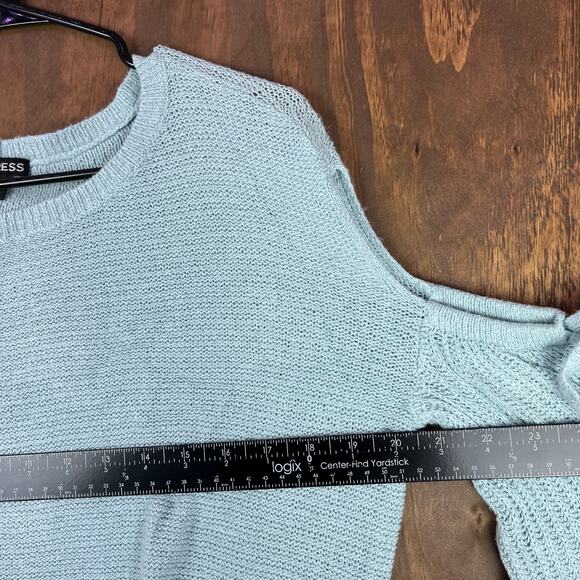 Express Womens Sweater Blue 3/4 Bell Cut Out Sleeve Knitted High Low XSmall - Picture 8 of 12